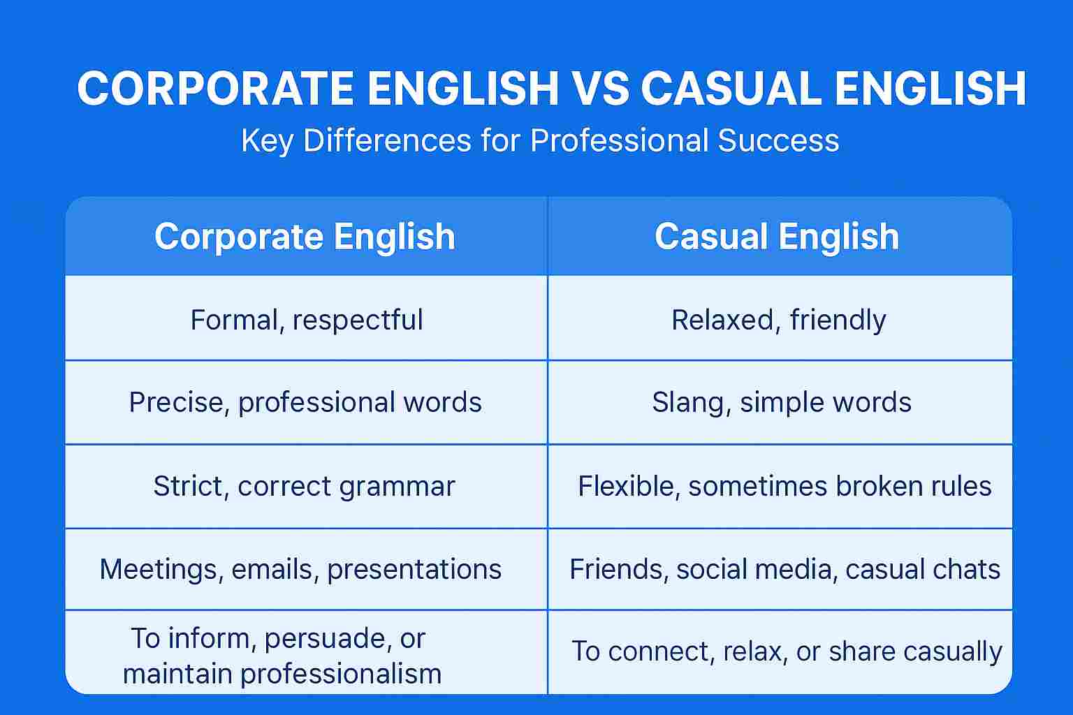 Corporate English vs Casual English